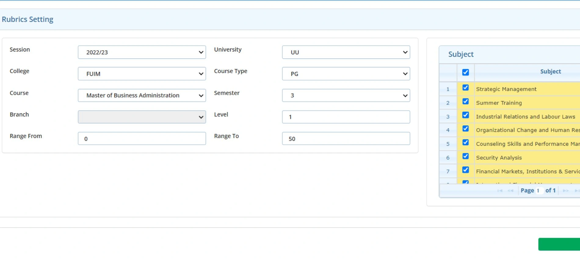 Cyborg ERP - Rubrics Settings